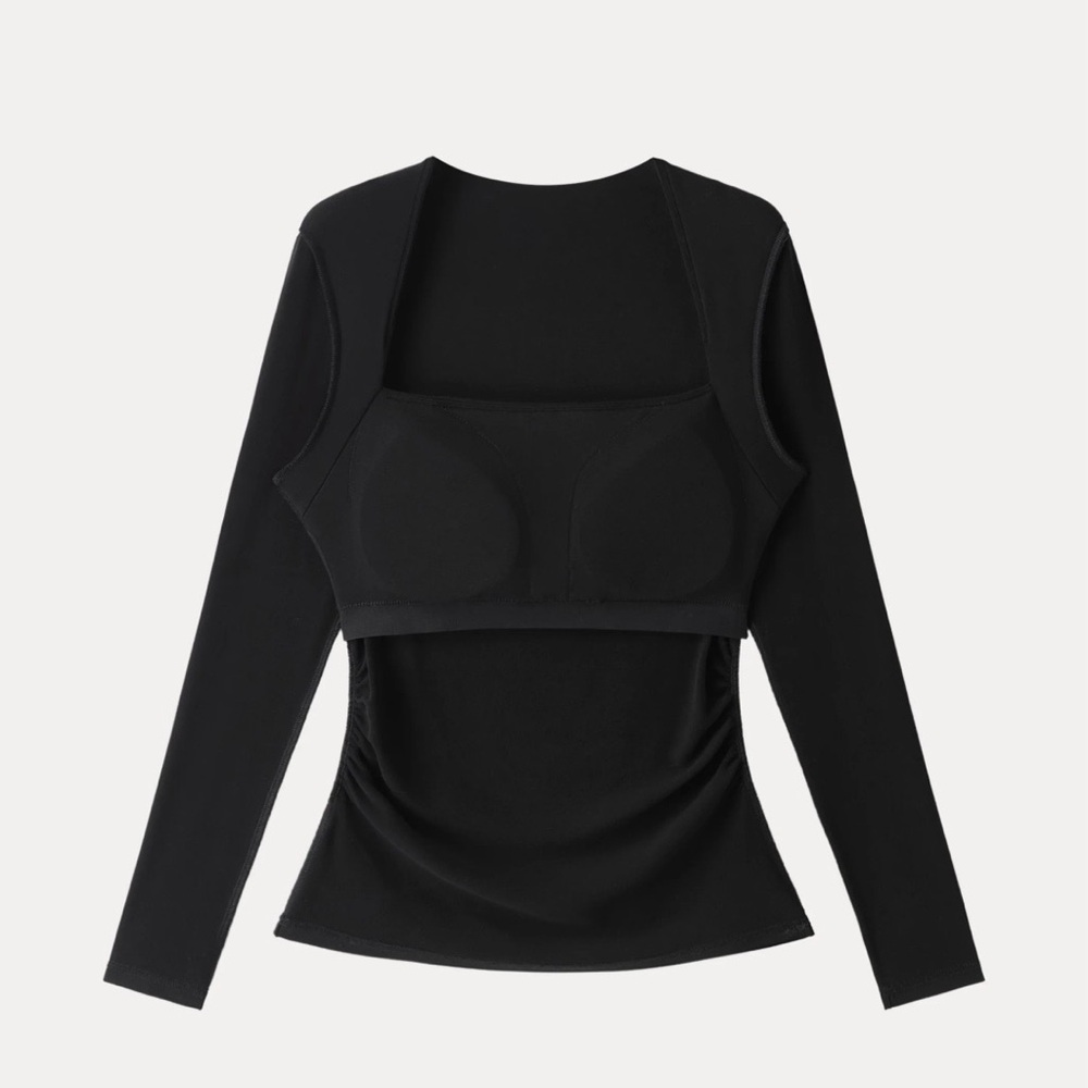 Angular Square Neck Side Ruched Brami - Black NWT - image 4